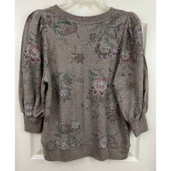 WIT & WISDOM - Brown Floral Puff 3/4 Sleeve French Terry Knit Top size Medium - Picture 8 of 8
